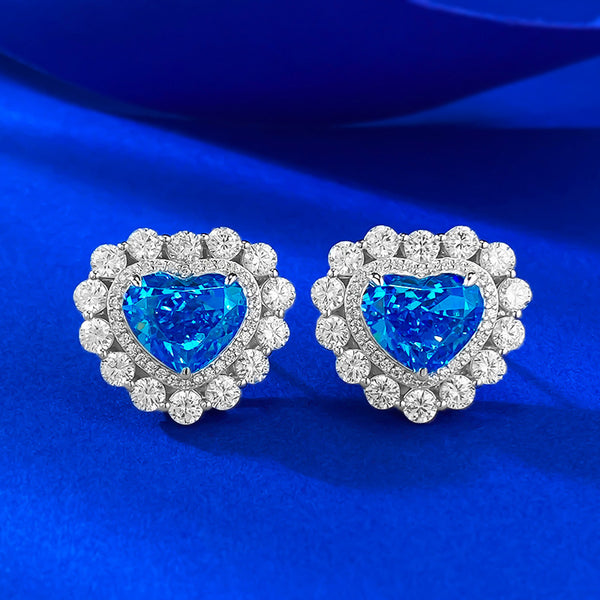 Aquamarine Heart Stud Earrings