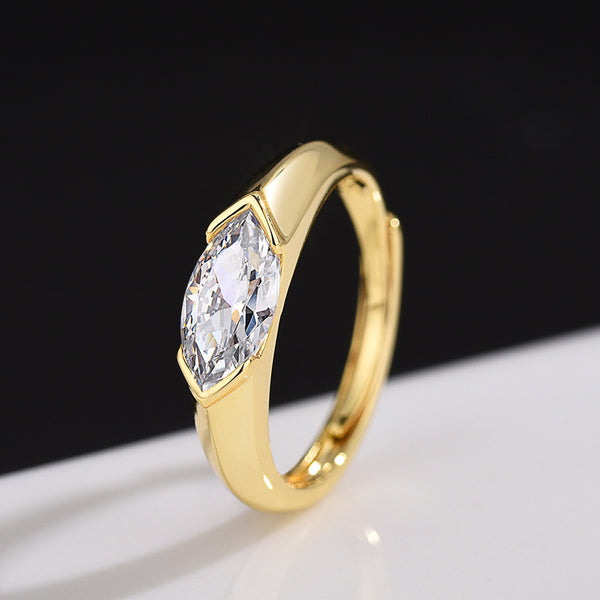 New Simple Horse Eye Ring Diamond Ring 925 Silver Rice Diamond Zirconia Design Couple's Finger Ring