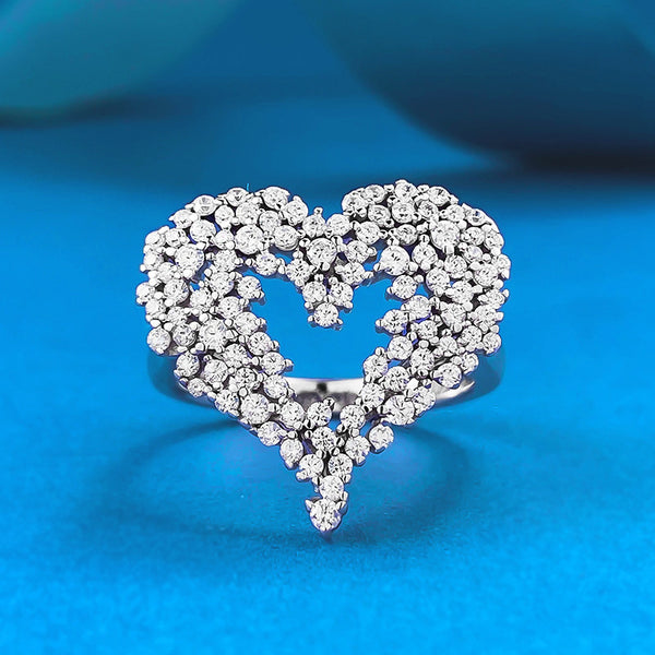 Love sparkle ring New S925 silver radiant love heart-shaped full diamond ring finger ring fashion temperament senior