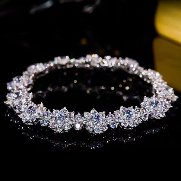 XYMQ Jewelry Sunflower Bracelet 925 Sterling Silver Luxury Cluster Whole Ring Diamond Flower Bracelet Fashionable and generous INS New Trend