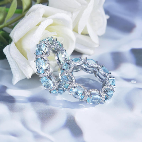 Full Diamond Aquamarine Row Ring