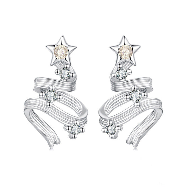Silver Christmas Tree Earrings