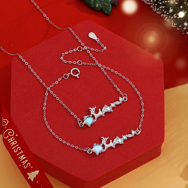 s999 silver elk necklace female niche design light luxury models star moonstone bracelet Christmas gift