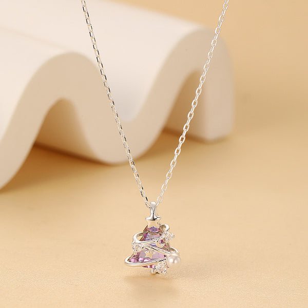 Sweet sparkling Christmas tree necklace S925 sterling silver light luxury niche dreamy girl collarbone chain Christmas gifts