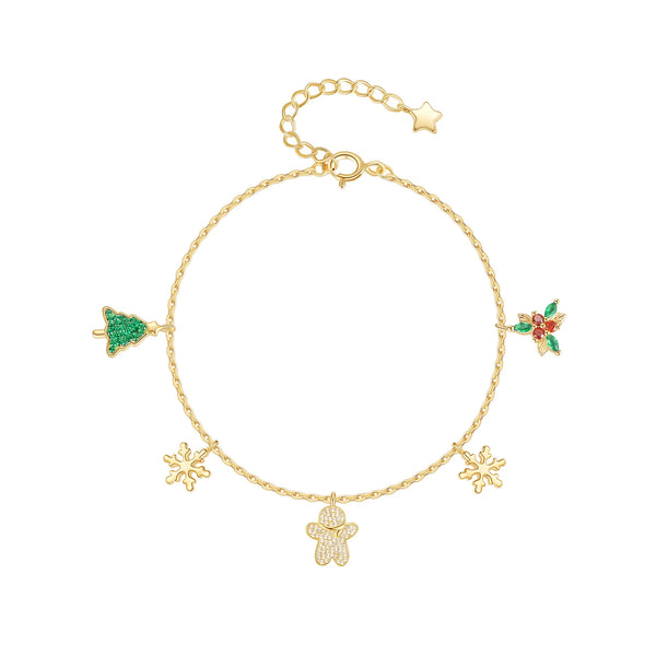 Christmas Tree & Gingerbread Man Charm Bracelet