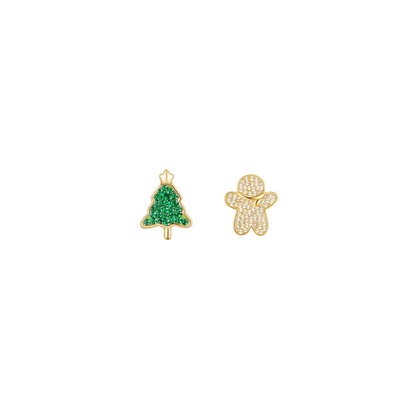 Christmas Tree & Gingerbread Asymmetrical Earrings