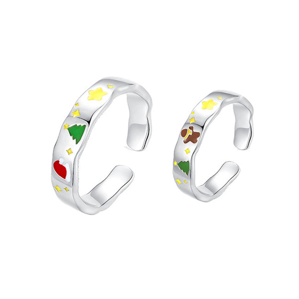 Christmas Tree & Gingerbread Couple's Matching Rings